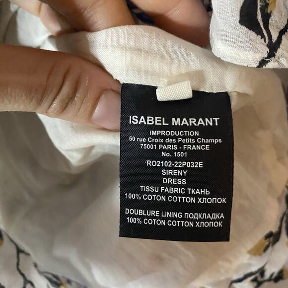 Isabel Marant Etoile Sireny Dress Cream Ecru Floral Multi Cotton Puff Sleeve 8 - Picture 6 of 9